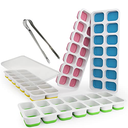 Bandeja para cubitos de hielo con tapa y pinzas, pack 4