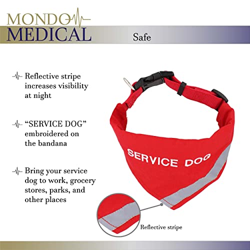 Mondo Medical Emotional Support Dog Collar and Bandana - 15.5-20in Red Reflective Service Dog Collars for Medium Dogs