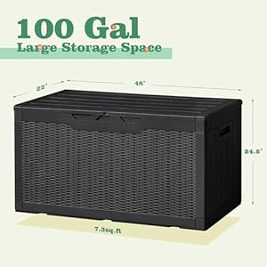 WARCAT 100 Gallon Deck Box Outdoor Resin Waterproof Storage Box UV Resistant Lockable Storage Bench for Patio Furniture, Garden Tools and Pool Supplies (Black) WARCAT 100 Gallon Deck Box Outdoor Resin Waterproof Storage Box UV Resistant Lockable Storage Bench for Patio Furniture Garden Tools and Pool Supplies Black