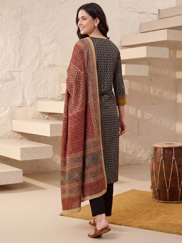 Image of INDO ERA Women's Pure Cotton Abstract Printed Mirror Work Kurta & Pant with Dupatta Set (IEAI13205)|Cotton Suits For Women With Dupatta