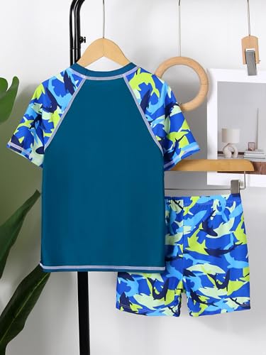 Boys Kids Short Sleeve Shark Shirts with Shorts Two Piece Printed Sport Swimsuits3
