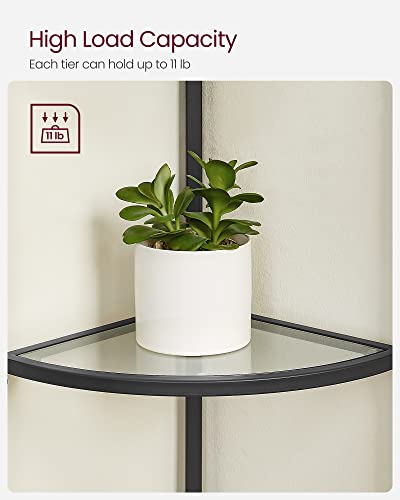 Vasagle Corner Shelf Stand, 5 Tier Corner Bookshelf, Tempered Glass Shelves, Modern Style, Plant Stand With Steel Frame For Living Room, Bedroom, Kitchen, Bathroom, Black Ulgt810B61 #TOP7