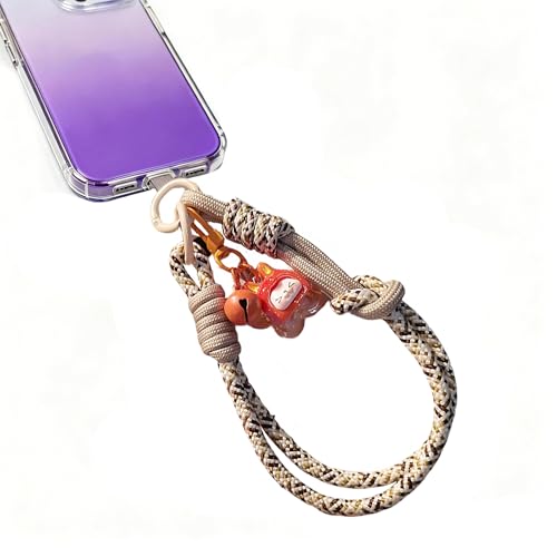 YAKUNCL Cute Glossy Pendant Wrist Lanyard for Women & Teens - Anti-Lost Phone Strap with Braided Rope, Versatile Key Charm for Bag/Phone Keys (Beige & Khaki)