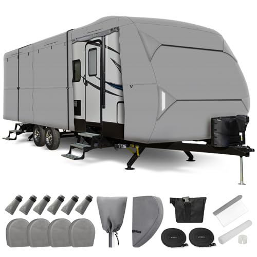 Leader Accessories Windproof RV Cover 18' -20' Travel Trailer Cover Extra Thick Camper Cover - Anti-uv & Ripstop with 4 Tire Covers, Adhesive Repair Patches by Leader Accessories - Used condition - US$139.86