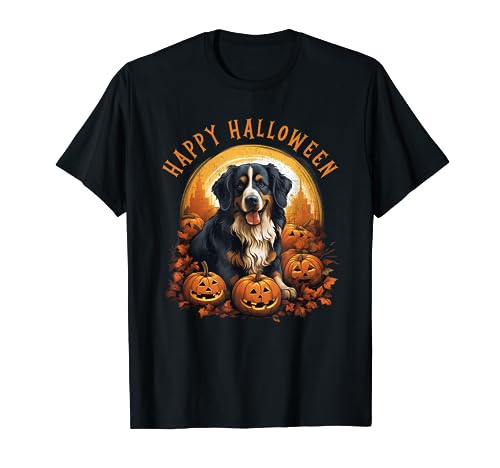 Perro Halloween Bernese Mountain Dog Jack O Lantern calabaza Camiseta