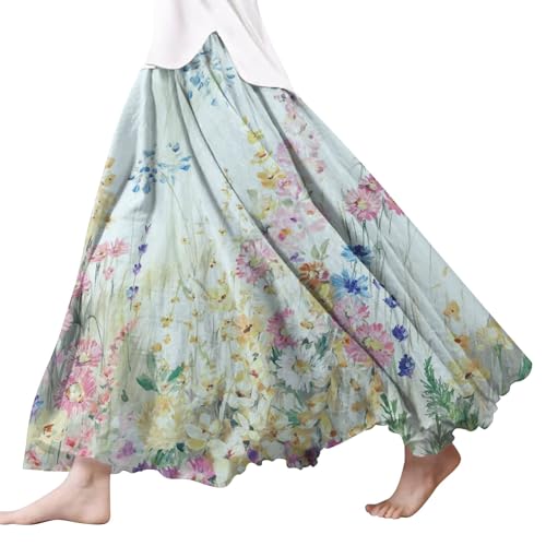 Falda larga escalonada para mujer, elegantes faldas de tul para mujer, a la moda y de lino, en forma de abanico, dobladillo grande, falda larga impresa, falda larga de satén con abertura en A para