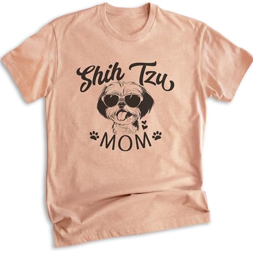 EVERTREE CLOTHING Shih Tzu Mom, Unisex Women's Shirt, Shih Tzu Owner, Funny Dog Mom Gift, Heather Sunset, Medium