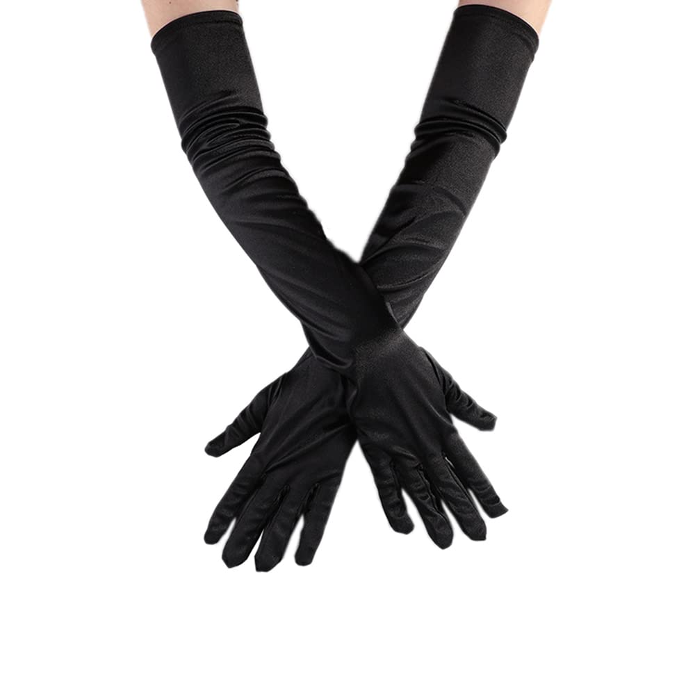 Duories Classic Women's Gloves Short, Elastic Elegant 1920s Style Evening Gloves Satin Gloves Gothic Opera Party Wedding Bridal Gloves for Festive Fancy Dress Costumes Carnival Black — image 1