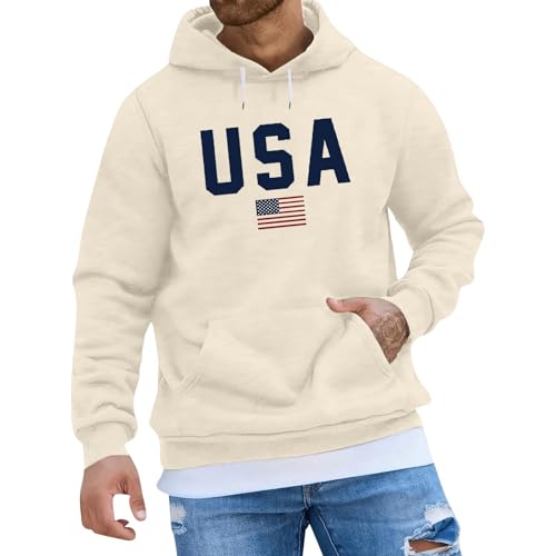 Ymosrh Men's Hoodies, Long Sleeve Usa Letter Print Casual Pullover Hoodie Sweatshirts with Pocket, M-4XL