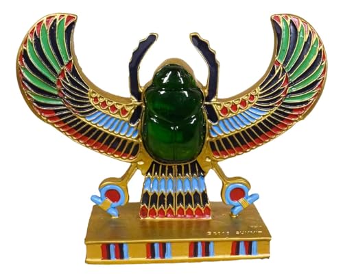 Ebros Egyptian Beautiful Winged Scarab Amulet Ankh Symbol of Rebirth Figurine Gods of Egypt Dung Beetle Scarabs Sun God Ra Statue