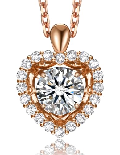MomentWish MomentWish Dancing Heart Necklace for Women, 0.5/1 Carat Dancing Moissanite Necklace for Her 925 Sterling Silver Pendant Anniversary Birthday Christmas Gift for Wife Mom Girlfriend