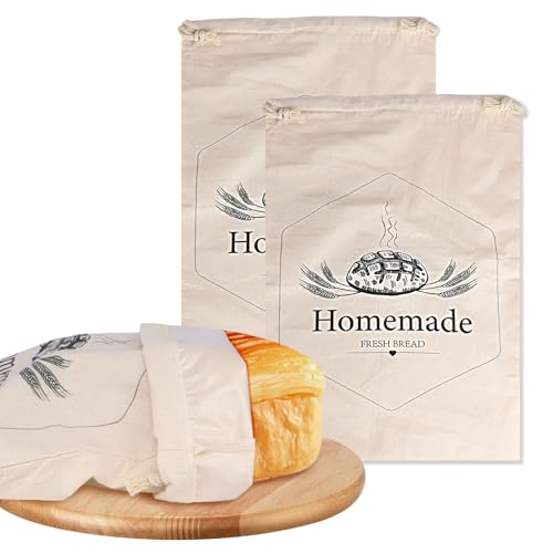DOINEUFL Brotbeutel Leinen 2er Set, für Brotbeutel Aufbewahrung frischhalten, Brotsack zum frischhalten Leinen, wiederverwendbare Leinenbeutel, BPA-freies Kunststofffutter