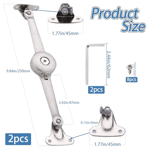 Deckelstütze Scharnier, 2 Stück Softclose Deckelstützscharniere mit Schrauben und Inbusschlüssel, Klappenbeschlag Klappenstütze, Satin Nickel Klappscharnier, Schrank Scharniere, für Kleiderschrank – Bild 3