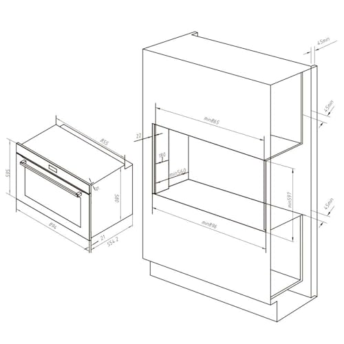 Cecotec Einbaubackofen Multifunktion Bolero Hexa AF319000 Inox A 3800W, 133L Kapazität, 11 Funktionen mit Airfryer Master, Pizza Master, Steam Asisst, Steam EasyClean, 3D Cooking, Defrost