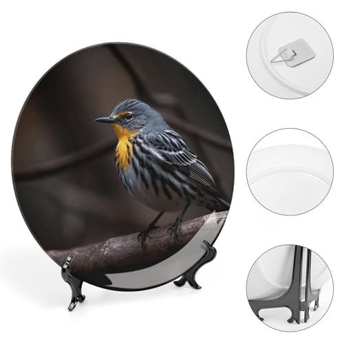 Plato decorativo Bird Sitting on Branch de porcelana 6 in miniatura 4