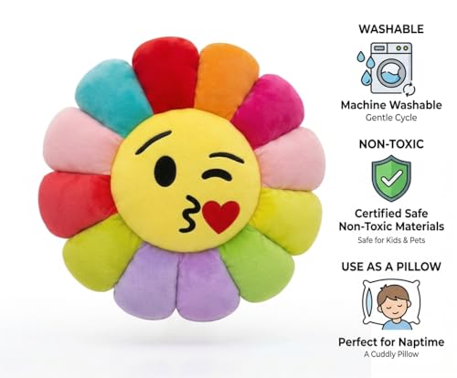 Image of HUG 'n' FEEL SOFT TOYS Flower Emoji Plush Toy - Cute Soft Stuffed Emoji Pillow for Kids, Girls & Boys - Birthday Gift & Room Decor