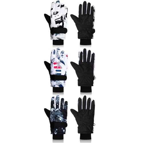 Image of Jansun 3 Pairs Kids Winter Gloves Warm Outdoor Windproof Adjustable Gloves Toddler Snowboard Gloves for Cold Weather Boy Girl Children