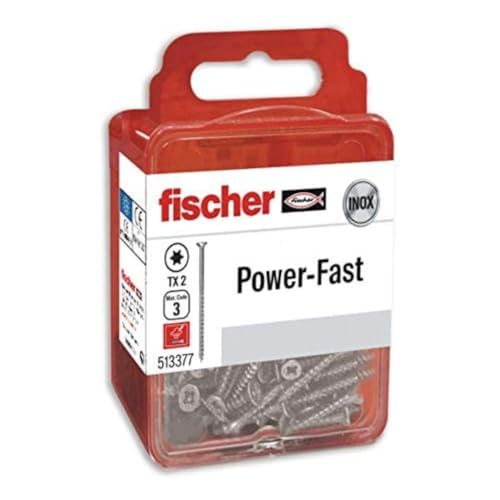 fischer Power-Fast - caja de tornillos especiales para madera 5x60mm, para atornillado de maderas, conexión de maderas macizas o fijación de piezas a la madera,8 ud