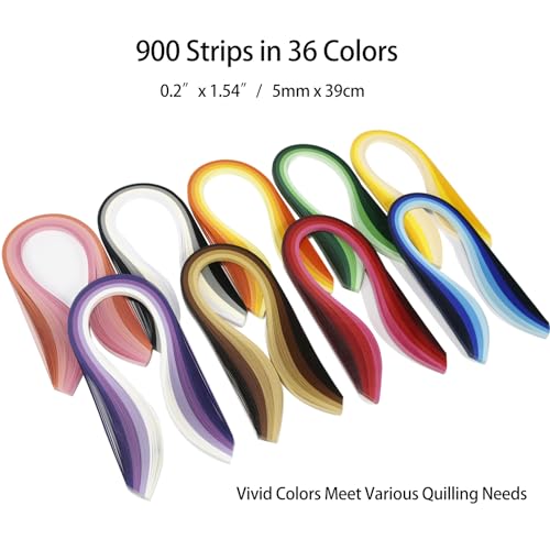 YURROAD Quilling Set mit 36 Farben 900 Streifen Quilling Papier 5mm und Werkzeuge Quilling Tools - BK15
