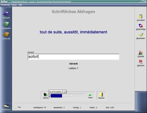 tulox Sprachtrainer Französisch - Vokabeltrainer, Konjugations- und Grammatiktrainer inklusive großem Wörterbuch mit 90.000 fremdsprachlichen vertonten Vokabeln