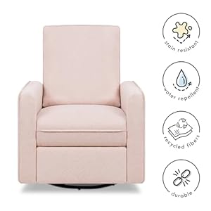 DaVinci Penny Recliner and Swivel Glider in Performance Pale Blush Pink Eco Weave Water Repellent Stain Resistant Greenguard Gold Certified CertiPUR US Certified
