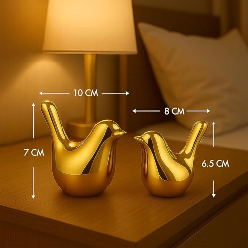 Image of Golden Ceramic Birds Figurine Set | Luxury Home Decor Showpiece for Living Room, Bedroom, Office & Table Decoration | Elegant Love Birds Statue Gift (Set of 2 PCS)
