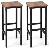 COSTWAY Industrial Bar Stools Set of 2, 28-inch Counter Height Bar Chairs with Footrest, Adjustable Feet, Metal Frame, Backless Counter Height Barstools for Kitchen Island Dining Room, Rustic Brown