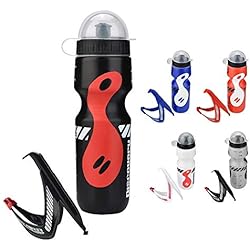 Outbit Botella de Agua Deportiva Botella de Agua de Gran Capacidad de 650 ml con Soporte de Jaula para Soporte de Bicicleta para Bicicletas de montaña(Negro)