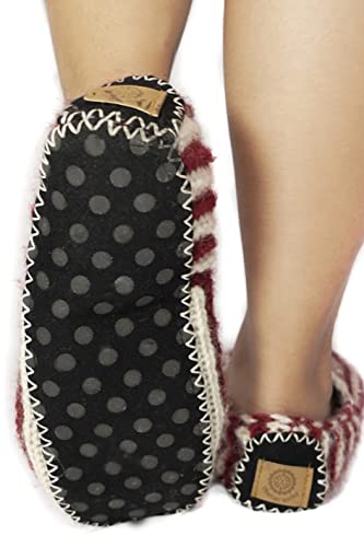 Red Hand Knit Wool Fleece Lined Tibetan Slipper Socks Small #TOP4