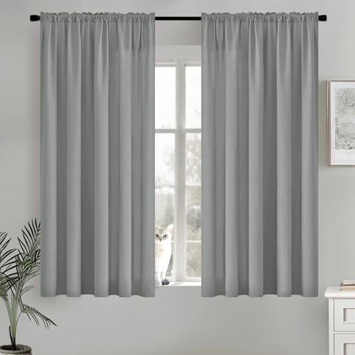 Image of MIULEE Grey Semi Sheer Privacy Curtains Drapes 2 Panels 52W x 63L | Semi sheer privacy, non-see-through, light filtering, fits kitchen, bathroom, bedroom
