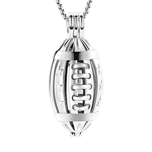 Oinsi American Football Cremation Locket Necklace For Ashes Of Loved Ones Stainless Steel Memorial Urn Jewelry Women Men Keepsake Fashion Necklace (Full Silver)