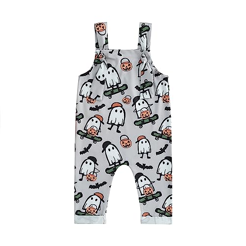 Image of YOKJZJD Newborn Infant Baby Boy Girl Halloween Outfit Pumpkin Suspender Pants Bib Overalls Jumpsuit Fall Clothes