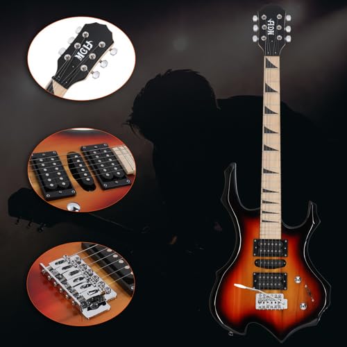 LALAHO Kit de Guitare Électrique en Forme de Flamme avec Amplificateur 20 Watts, Sac de Guitare, Courroie, Médiator pour Débutants et Guitaristes Professionnels