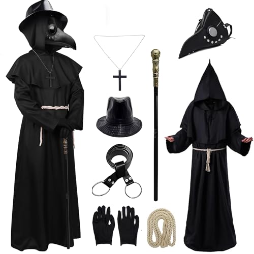 Anbnoco Disfarce de médico de peste, disfarce de Halloween, Medieval Steampunk disfarces conjunto de acessórios, retro, para homem e mulher, para Halloween, carnaval, cosplay (M)