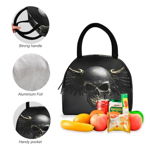 Backpack Lunch Bag Set Dark Skull Wings Print, Big Storage Travel Backpacks with Insulated Lunch Box for Office Hiking Picnic4