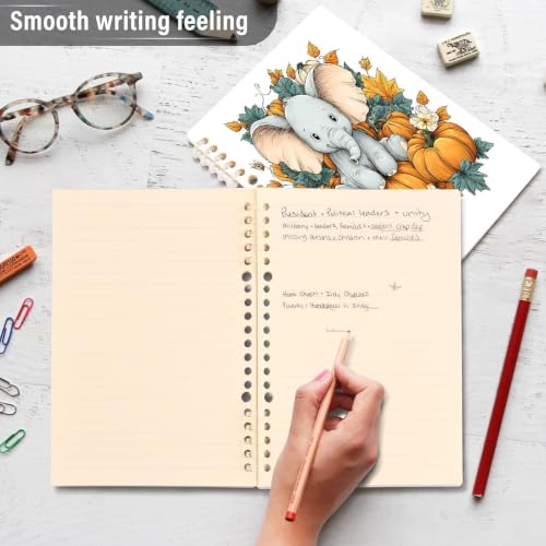 Xmycdz Cute Baby Elephant Pumpkin Spiral Notebook -1Pcs College Lined Journal Notebook 120 Pages 8.3x 5.7x 0.4in Detachble 2 Five-Hole Ring College Ruled Notebooks for Study Notes - Image 4