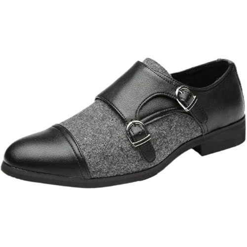 Men’s Dress Oxford Shoes – Slip-On, Round Toe, Double Monk Strap, Cap Toe, Non-Slip Rubber Sole, Block Heel for Business & Wedding Black