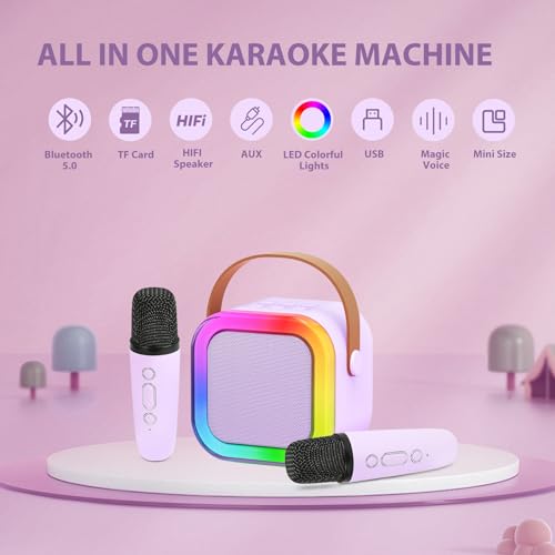 Fede Karaoke Machine for Kids Adults Mini Karaoke Machine with 2 Wireless Microphones - Image 2
