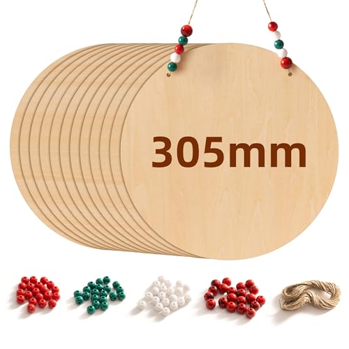 ROWOOD 12 gro&szlig;e runde Holzscheiben (30 cm) &ndash; Glattes Lindensperrholz f&uuml;r Bastelarbeiten, Malerei und Lasergravur
