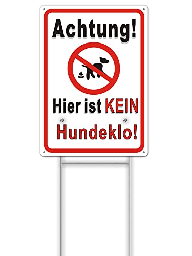 Pack of 1 Achtung Hier ist kein Hundekloo sign 35 x 25 x 0.1 cm and 41 x 15 cm metal stake made of aluminium. No dog toilet with durable ink and 