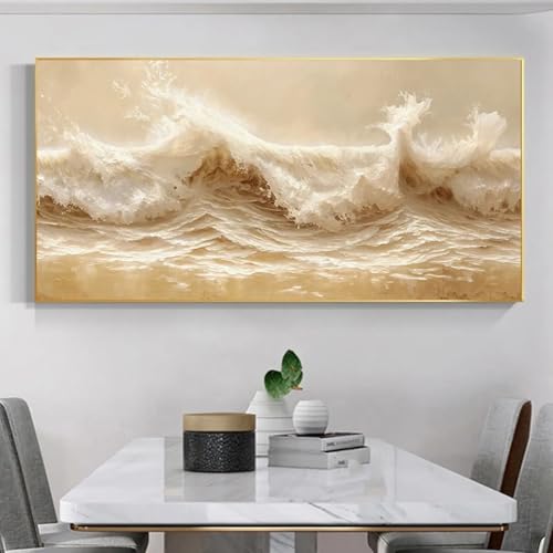 Poster vagues marines dorées TONGYINLI toile moderne grand format encadrée pour salon 80x160 cm