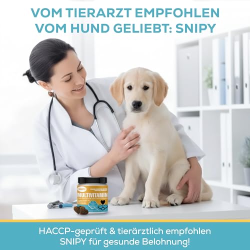 Multivitamine für Hunde – 100 Soft Snacks mit Probiotika, Vitaminen, Omega-3 & Grünlippmuschel, SNIPY Premium, Fell, Gelenke & Vitalität