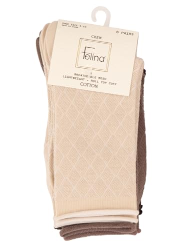 Felina Texture Mesh Roll Up Top Crew Socks 6-Pack