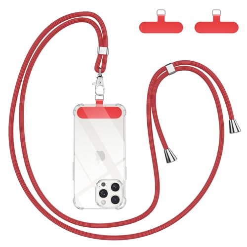 Cordino per Cellulare Universale con 2 Patch Tracolla da Collo Nylon Collana Regolabile e Rimovibile Catena per Maggior Parte Smartphone Corda per iPhone Samsung Google Xiaomi Rosso