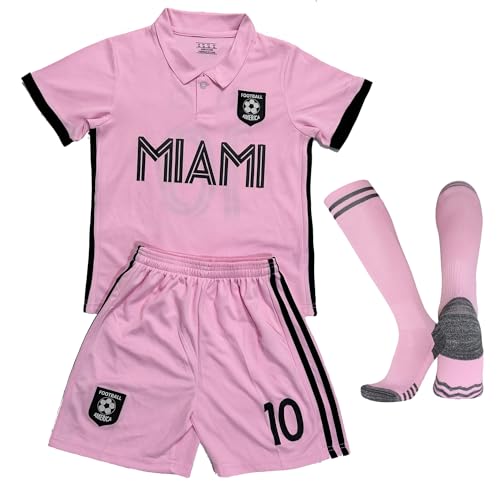 Vovenus Soccer Football Jersey No.10 For Kids boys girls Youth soccer Jersey With Socks,Jersey Shirt gift set (PINK-#10 JERSEY, Size 22 (6-8 Years))
