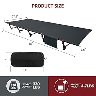 Sutekus Portable Camping Cot Sleeping Cot Ultralight Backpacking Cot Bed for Outdoor Hiking Travel Beach Mountaineering (Black)