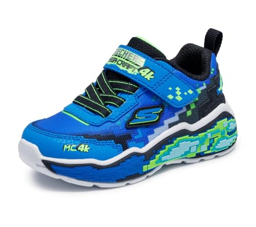 Skechers Mega Scene Sneaker, Blue Textile/Blue Synthetic/Black & Lime Tr, 7 UK Child