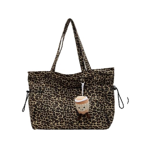 Bolso tote grande de lienzo con estampado de leopardo para mujer miniatura 1