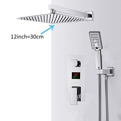 Robinet de douche affichage numérique chromé 12 pouces