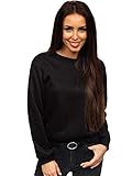 pullover damen kastig Casual Style BOLF Damen Sweatshirt Pullover ohne Kapuze Basic Langarmshirt Top Baumwollmischung Pulli Rundhals-Ausschnitt Sweater Farbvarianten Sportlich Fitness J.Style W01 Schwarz S [A1A] [OC]